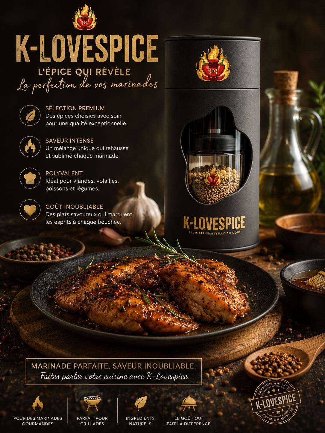 Marinade K-Lovespices Extra Épicé au piment intense haïtien — présentation produit