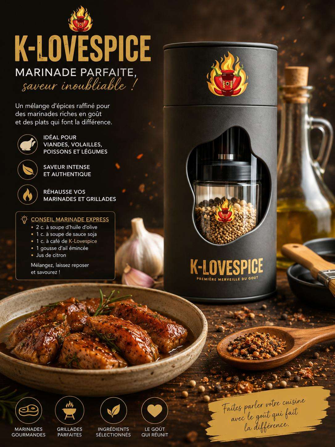 Marinade K-Lovespices Épicé au piment haïtien — présentation produit