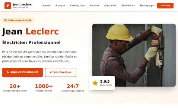 Jean Leclerc Électricien – Artisan Certifié Dépannage 24/7